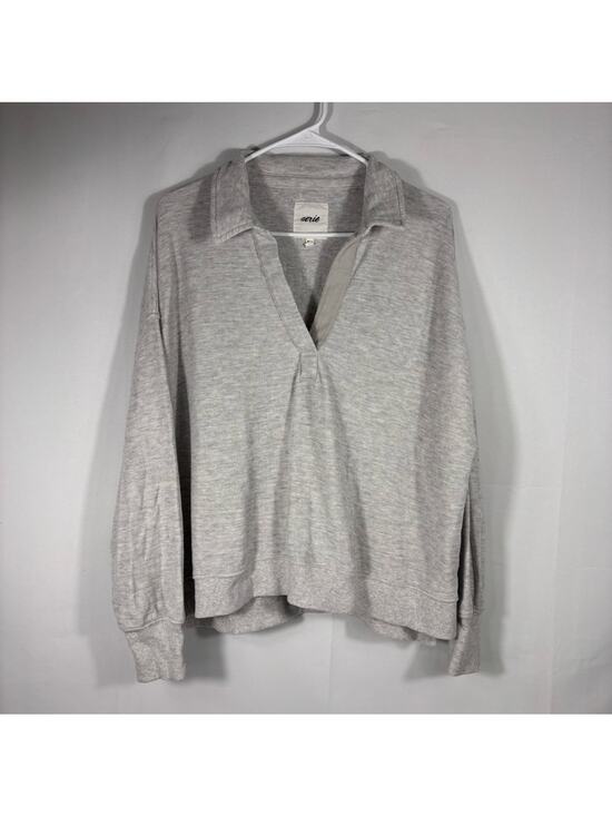 aerie Tops - Aerie Heather Gray Women's V-neck Collared Sweatshirt Size Medium B8